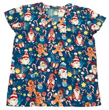 Women's Christmas Medical Scrub Tops Royal Base Gingerbread Santa 2XLarge