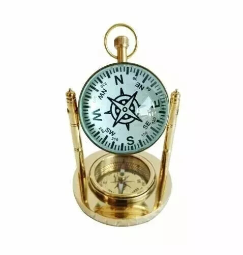 Brass Table Clock Handmade Nautical Vintage Maritime Small Table Watch Compass - Picture 4 of 5