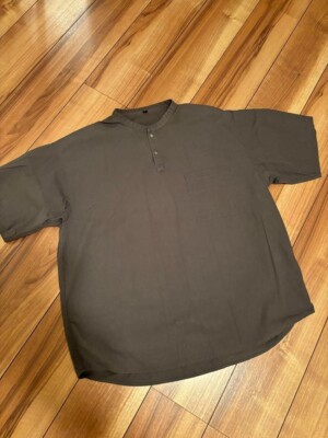 MUJI Short Sleeve Henley Neck T-Shirt color Dark Gray size L