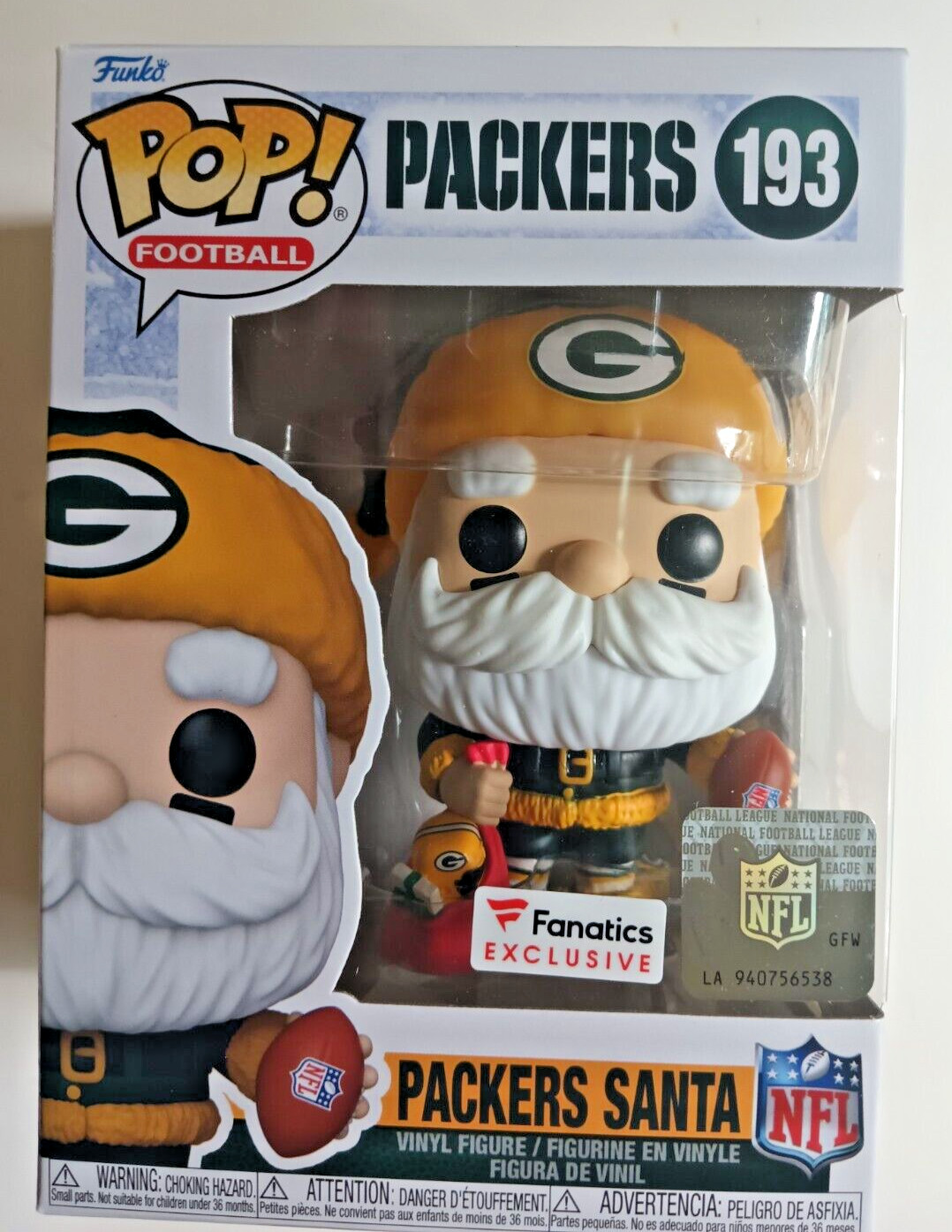 FUNKO POP! NFL FOOTBALL 193 GREEN BAY PACKERS SANTA FANACTICS EXCL NEW