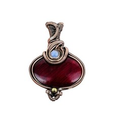 Gift For Her Copper Red Fire Labradorite Jewelry Wire Wrapped Pendant 2.2"