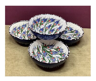 HAND PAINTED IN TURKEY NAKKAS CERAMIC SMALL / SET OF 4 BOWLS IZNIK DESIGN