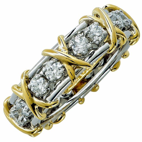 TIFFANY & CO. JEAN SCHLUMBERGER 16 STONE DIAMOND BAND RING 18K GOLD SIZE 7.5