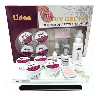 KIT RICOSTRUZIONE UNGHIE NAIL ART 4 . UV GEL BIANCO ROSA LIMETTA PENNELLO TIPS