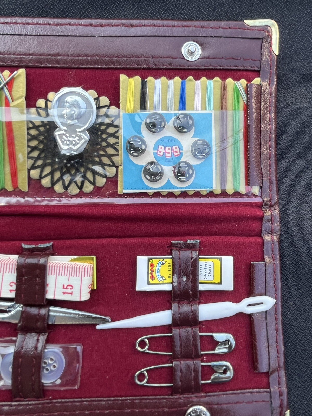 1960’s NEW Sewing Kit, Etui Leather Purse Travel Sewing Stitching Kit NOS