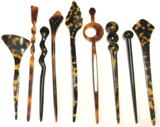 Women Hair Stick Pick Bun Chignon Chopstick Fork Pin Tortoise VTG Made in France