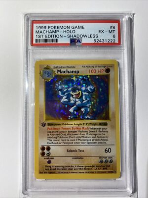 1999 Pokemon Machamp 1st Edition Shadowless Base Set 8/102 Holo PSA 6 ...