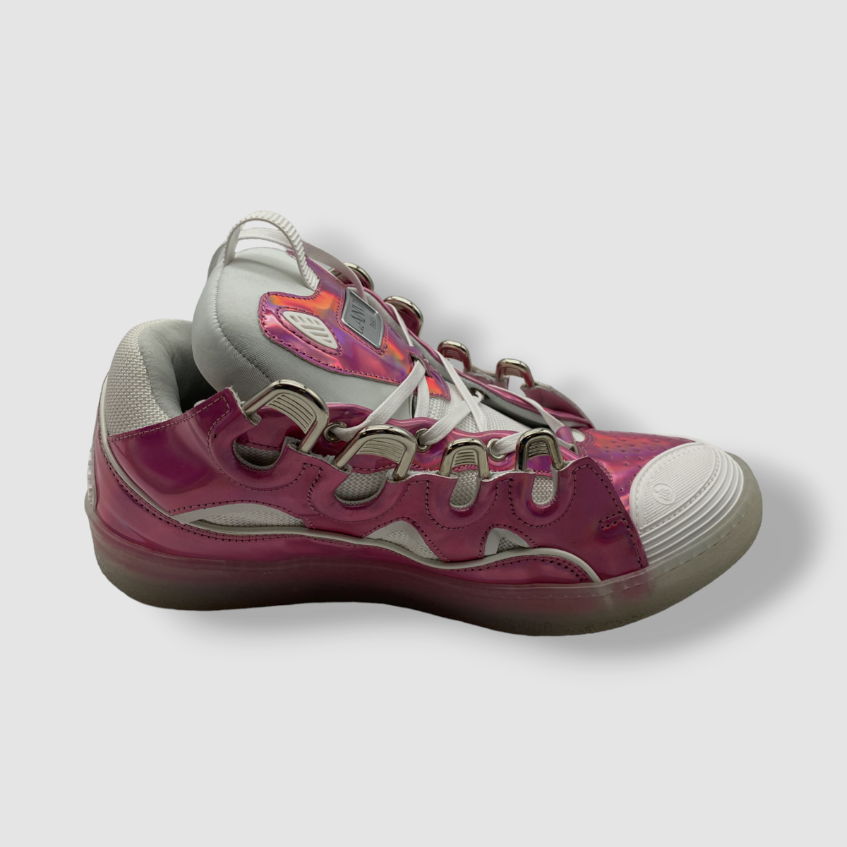 $1090 Lanvin Men's Pink Curb Lace-Up Low-Top Sneaker Shoes Size 42