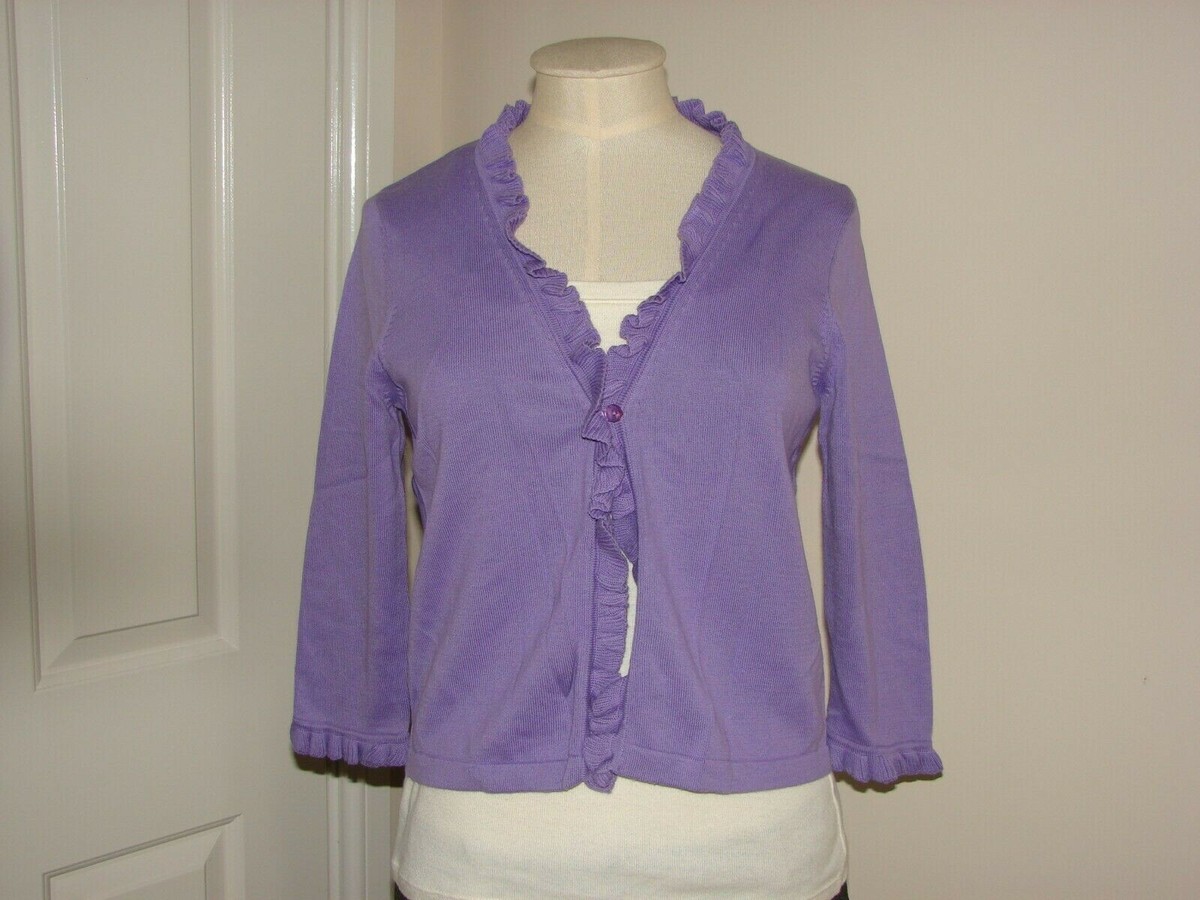 MONSOON SIZE 10 100% COTTON PURPLE 3/4 SLEEVED CROPPED CARDIGAN