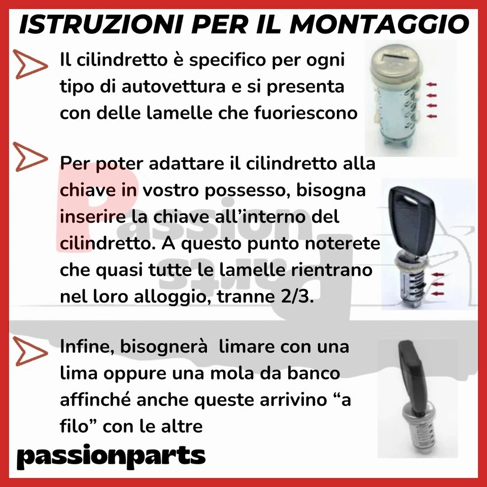 SERRATURA PORTA FIAT PANDA 312 DAL 2012 PER CHIAVE PIATTA NOTTOLINO CILINDRETTO - Immagine 2 di 4