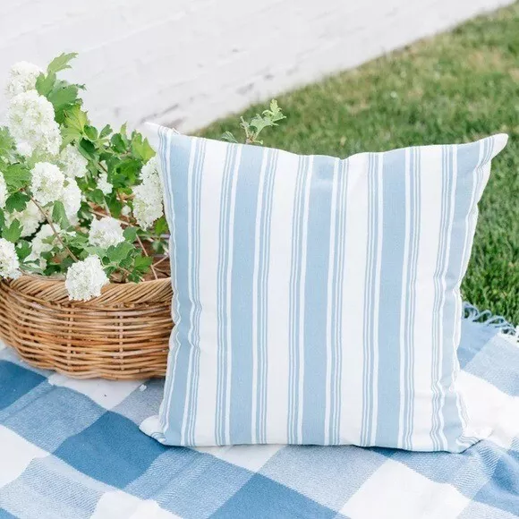 Blue and white striped outdoor pillows cheap