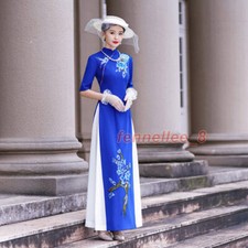 Cheong-Sam Qipao Vienamese Ao Dai Traditional Dress Floral Half Sleeve Vintage