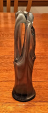 Vtg Hand Blown Murano Stretched Art Glass Vase Basket Swung MCM Lilac/White 9"