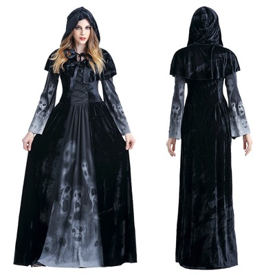 Damen Gothic Medieval Hexe Vampir Cosplay Halloween Partykleid Karneval Kostüm