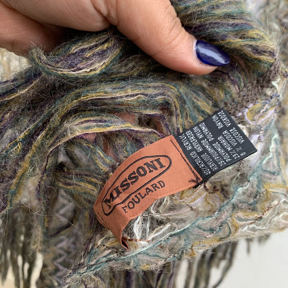 MISSONI полоски серый прямоугольник акриловый Mohair шарф 72/47 в сделано в Италии #a107 - Изображение 3 из 4