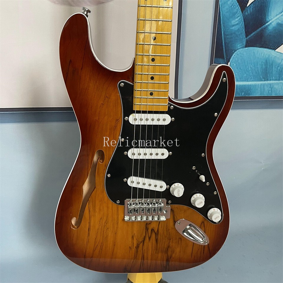 Cozart Semi-Hollow Electric Guitar - Exotic Burl Maple Top, Thinline Body, 6 String Right Handed