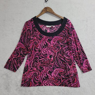 Chico's Travelers Wome's 2 Pink & Black Swirl Print 3/4 Sleeve Top 30CT