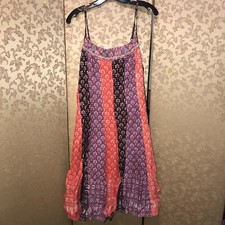 Free People Vintage Y2K Pink Purple Multi-Color Floral Beaded Dress 8