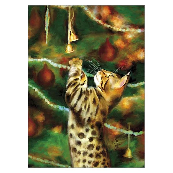 TOMCAT CARDS The Bell Ringer Humorous Bengal Cat Christmas Greeting Card Denise Laurent