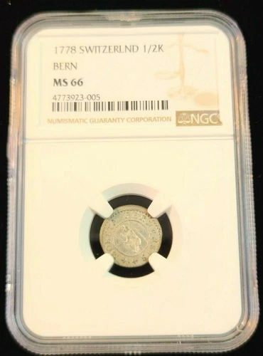 1778 SWITZERLAND SILVER 1/2 KREUZER SWISS CANTONS BERN NGC MS 66 TOP POP 1