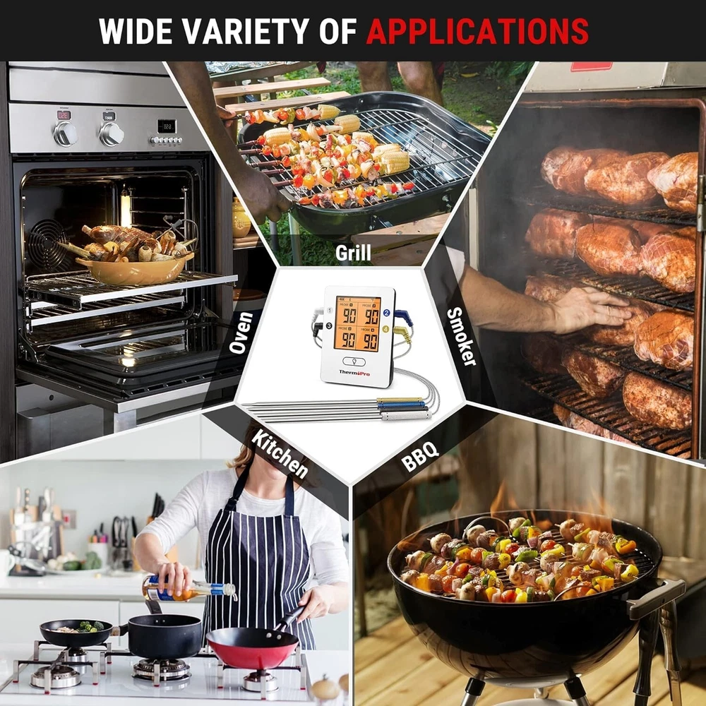 LCD Meat Thermometer with Smart Alarms & Temp Track Graph - Wireless Cooking Aid LCD Meat Thermometer with Smart Alarms & Temp Track Graph - Wireless Cooking Aid