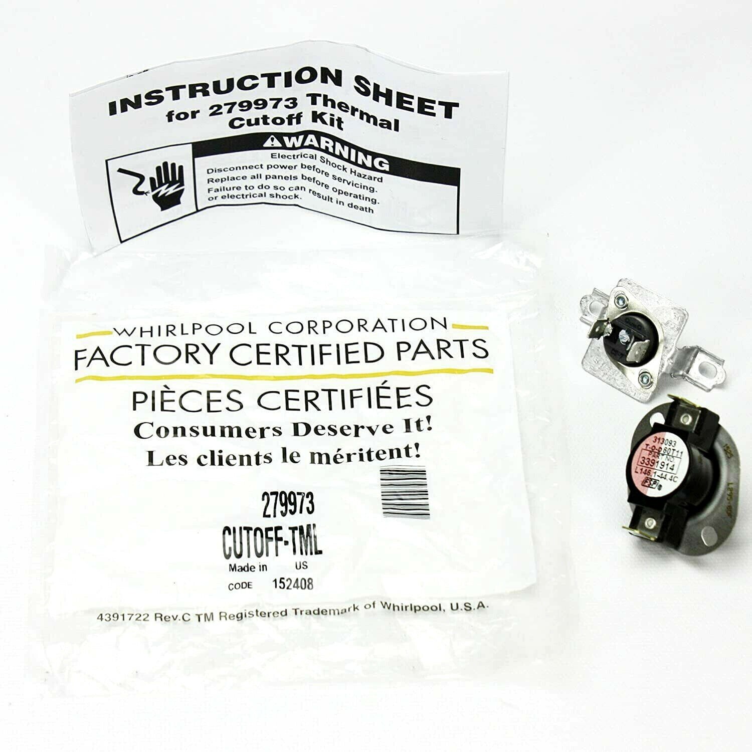 OEM Thermal Cut Off Kit For Whirlpool GEW9250PW0 GEW9200LW0 GEW9250PW1