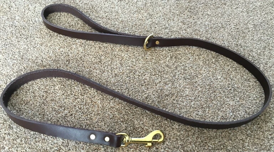 Brown Real Leather Dog Lead with Brass Trigger Hook & D Hand Made 15mm wide V2 - Image 2 of 3