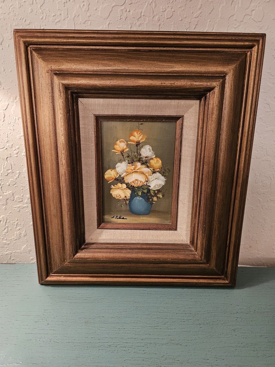 Vintage 1950's Original Framed Oil Painting-A Julia Rant, Floral