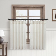 36 Inch Length Kitchen Curtains Cream 30"W x 36"L Pack of 2 , Natural
