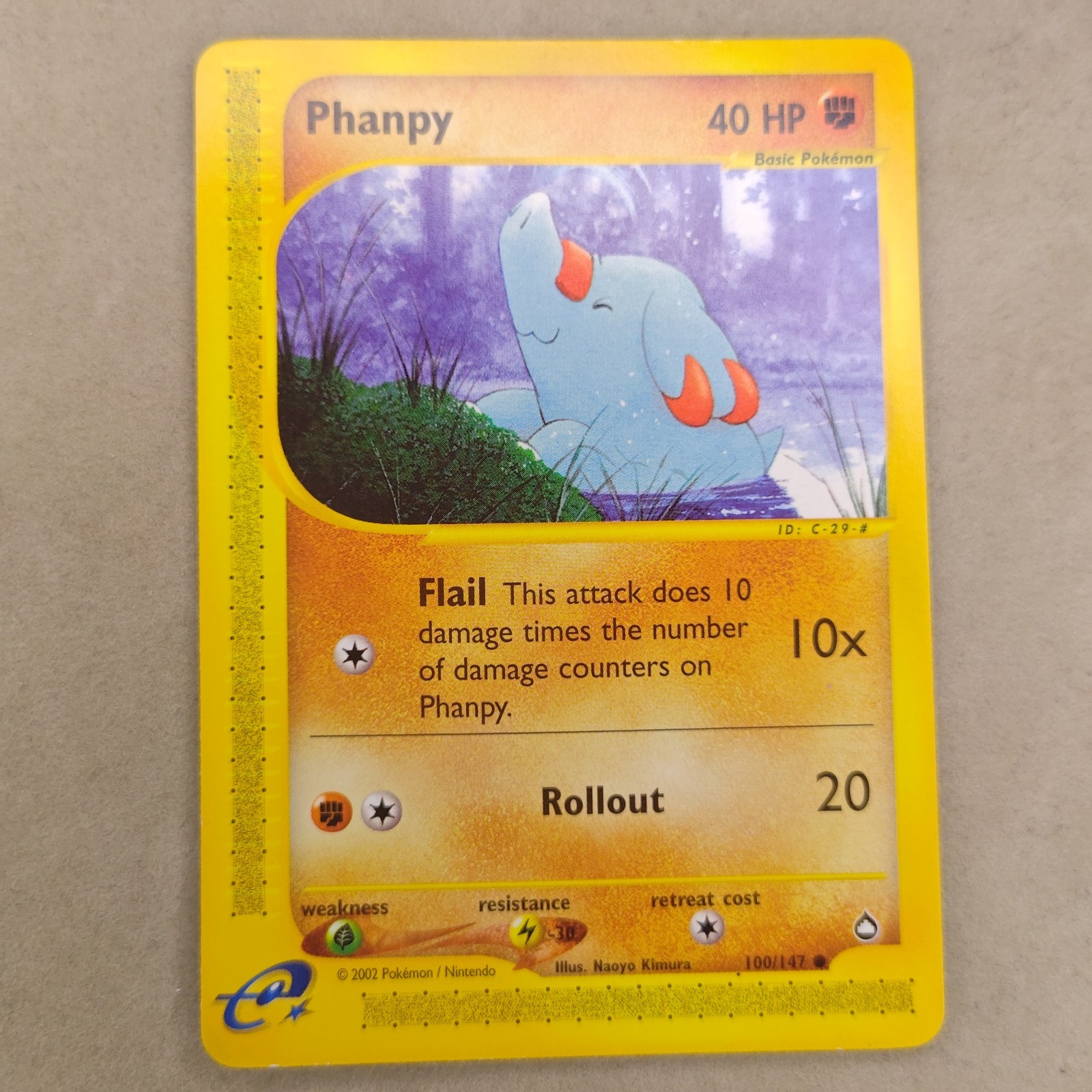NM Near Mint 2002 Pokémon Phanpy Aquapolis 100/147 Regular Base Card Non-holo
