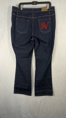 Vintage Roca Wear Blue Jeans Wide Bottom Size 18 Pocket Embroidered Boot