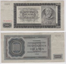 1000 Kronen Banknote Protektorat B&ouml;hmen und M&auml;hren 24.10.1942 Ro.566 a (175492)