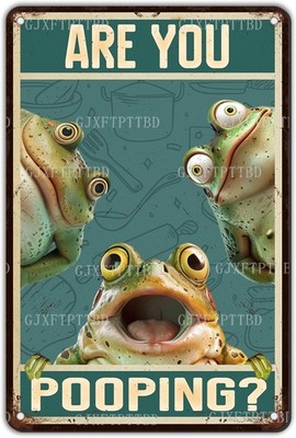 Frog Bathroom Tin Metal Signs Home Décor ''Are You Pooping?'' Vintage Wall for Fun