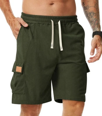 Shorts Homme Casual Court Shorts en Velours Côtelé avec Cargo Poches Jogging - Photo 1/4