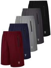 5 Pack Boys Athletic Shorts with Zipper Pockets Basketball Soccer Quick Dry T...