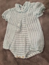 Vintage knit baby infant baby blue one piece Made In Portugal 6 month