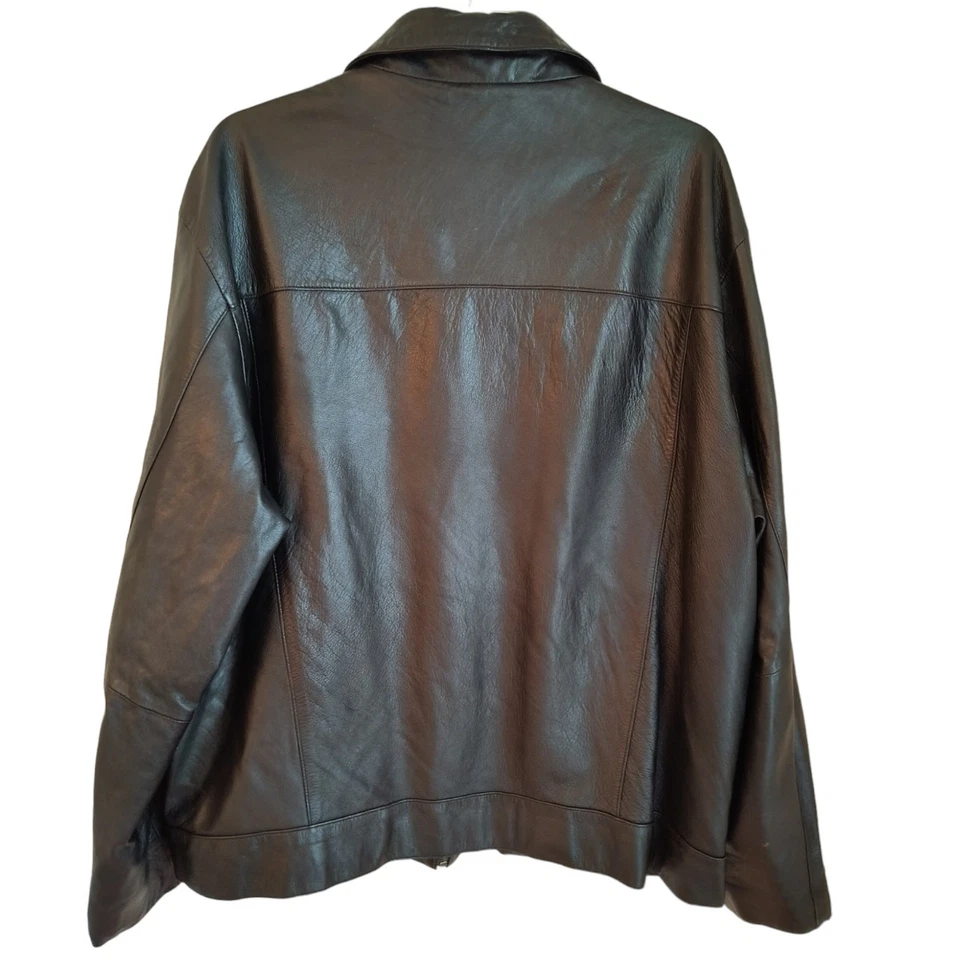 Wilson Leather jacket Men's Size XL Black Collared Full zip Pockets Lined Coat - Image 3 of 4