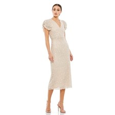 NWOT Mac Duggal Embellished Ruffle Cap Sleeve V-Neck Midi Dress - size 10