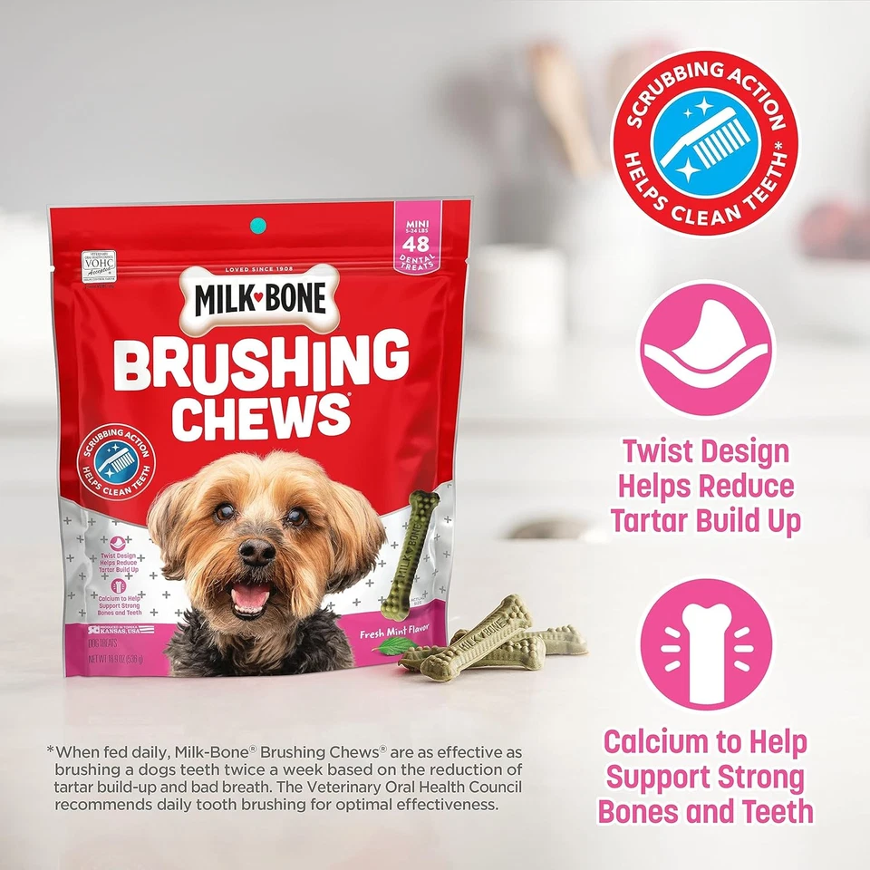 Fresh Breath Brushing Chews, 48 Mini Daily Dental Dog Treats Scrubbing Action He - Image 4 of 4