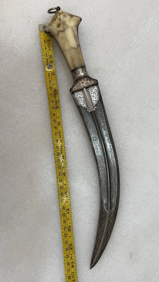 Arabic Jambiya Dagger Silver koftgari work bone Grips comes with sheath 15” - Image 4 of 4