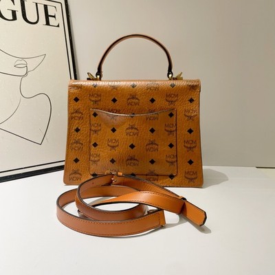MCM Logo Print Handbag Brown Leather Shoulder Crossbody Bag