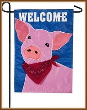 EVERGREEN GARDEN FLAG * PIGGY WELCOME * EMBELISHED APPLIQUE' - BRAND NEW