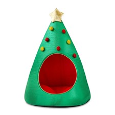 Vibrant Life Christmas Tree Extra Large Holiday Pet Bed, Green and Red, 38" x 50