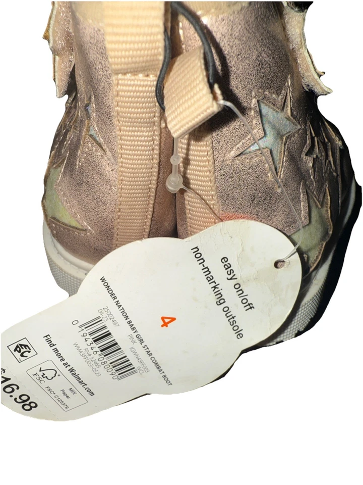 Botas estrella doradas metálicas Wonder Nation para niñas - Niño pequeño talla 4 - Zapatos altos Foto 2 de 4