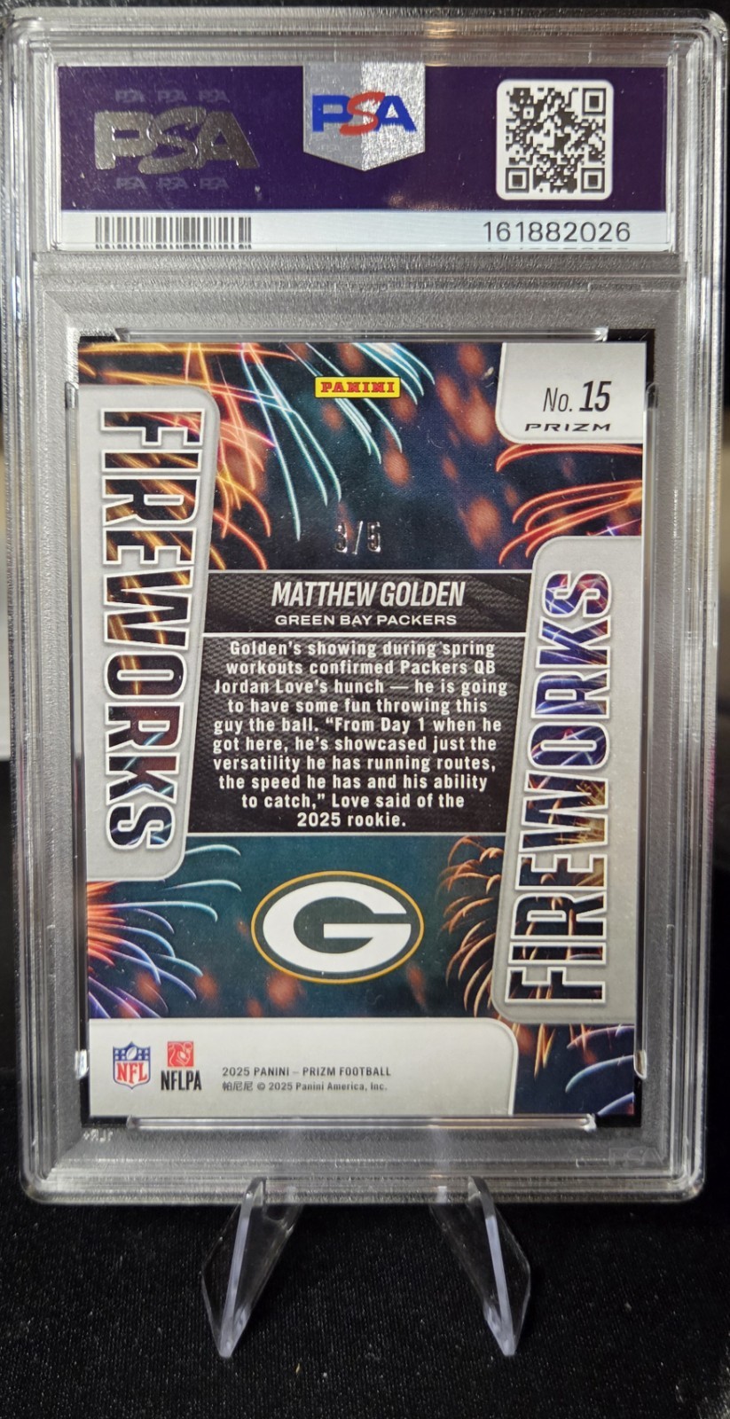 2025 Prizm Matthew Golden Gold Vinyl Gold On-card Full Auto /5 (1 of 1 Grail) RC view 2