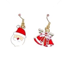 Holiday Christmas Mix Set Santa Claus  Bells Gold Plated Dangle Drop Earrings