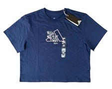 NEW Adidas Tech Illustrate Loose Fit Navy Floral Logo Crop T Shirt Sz Small NWT