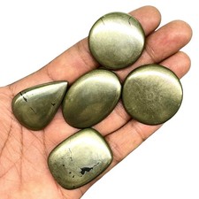 5 Pcs Natural Pyrite Cabochon 30-39mm Loose Golden Metallic Luster Gemstones Lot