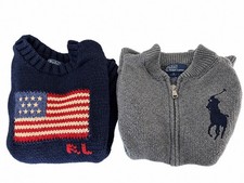 2 x Polo Sweater By Ralph Lauren 100 Cotton Blue Grey Zip Pullover Boys Size 5