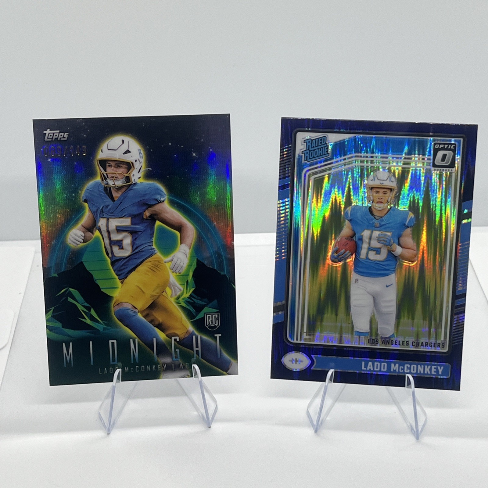 2024 Topps Midnight - Ladd McConkey #52 Morning /149 (RC) and Optic Purple Shock